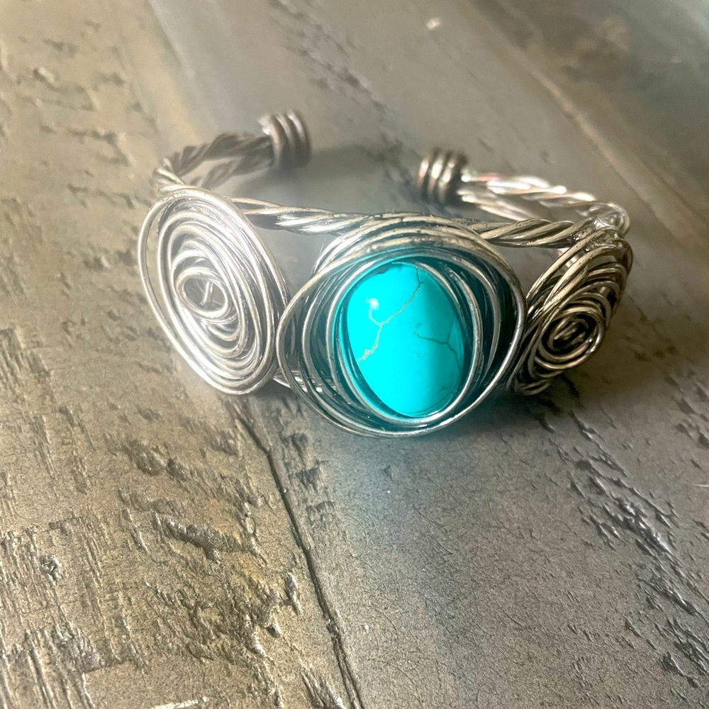 2/$20 Cuff Metal Bracelet with Turquoise